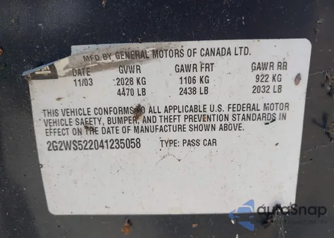 2004 Pontiac Grand Prix Gt2 z USA, uszkodzony, nr VIN 2G2WS522041235058